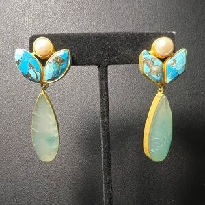 Handcrafted Turquoise, Pearl and Green Aventurine Earrings